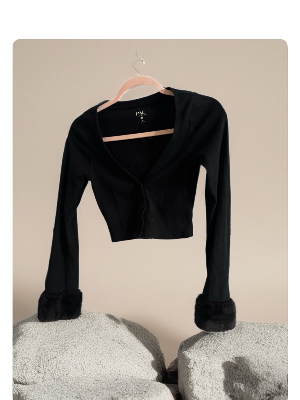 PacSun Black Cropped Cardigan with Faux Fur Cuffs